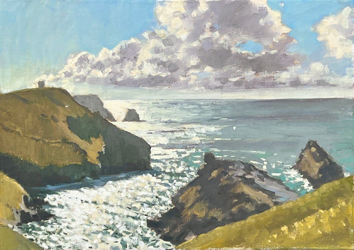 Impressionistic Landscape Oil Painting By Louise Gillard, 17 X 12", Boscastle From Above, Original Artwork