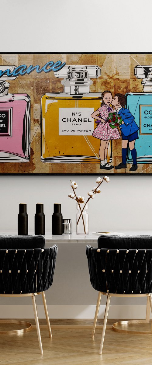 Kiss of Chanel 190cm x 100cm Textured Book Page Urban Pop Art by Franko