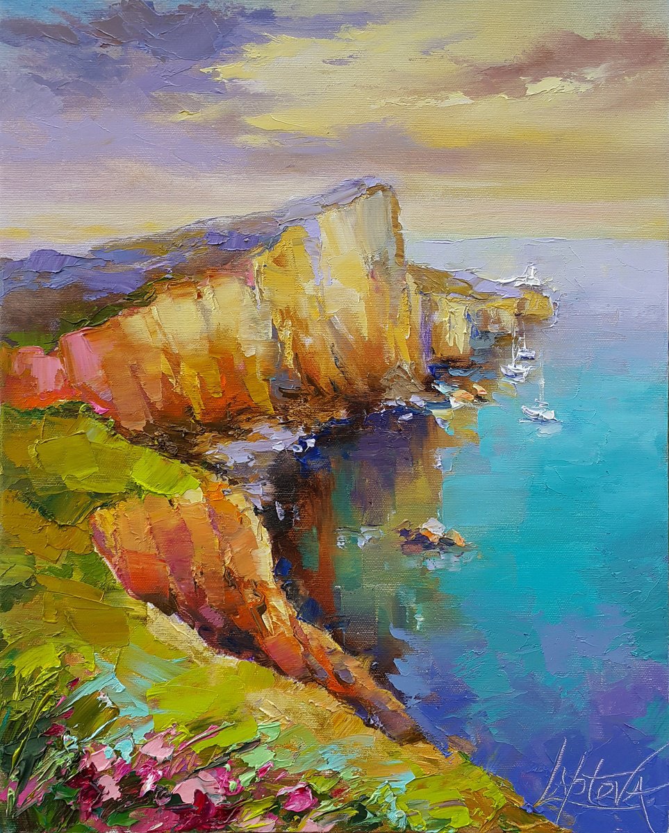 Impressionistic Landscape Oil Painting By Viktoria Lapteva, 16 X 20", Neist Point Lighthouse, Original Artwork
