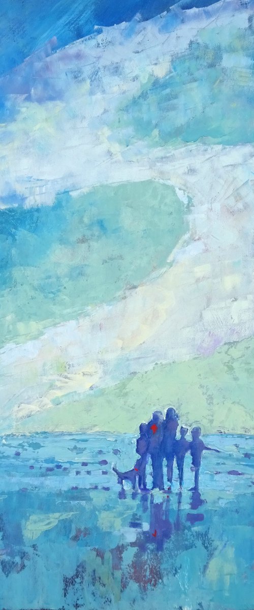Family with Dog - On the Beach by Mary Kemp