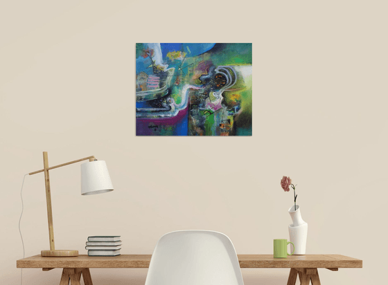 Confluence, Green Blue Purple, Beautiful Abstract Oil Painting,