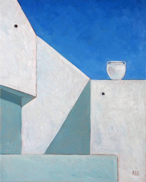 Greece geometry. White and blue #2 by Alfia Koral