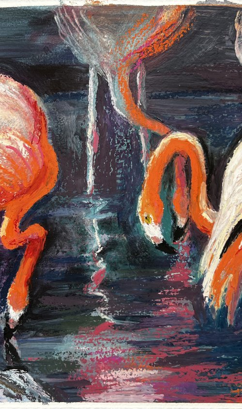 Flamingos on the lake by Natalia Veyner