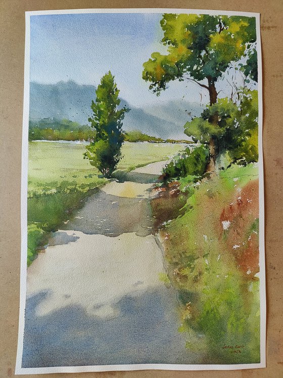 Bohinj valley, Slovenia nature, Original watercolor painting, Impressionistic landscape