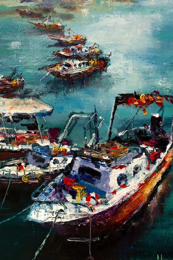 "Yachts in the harbor", seascape