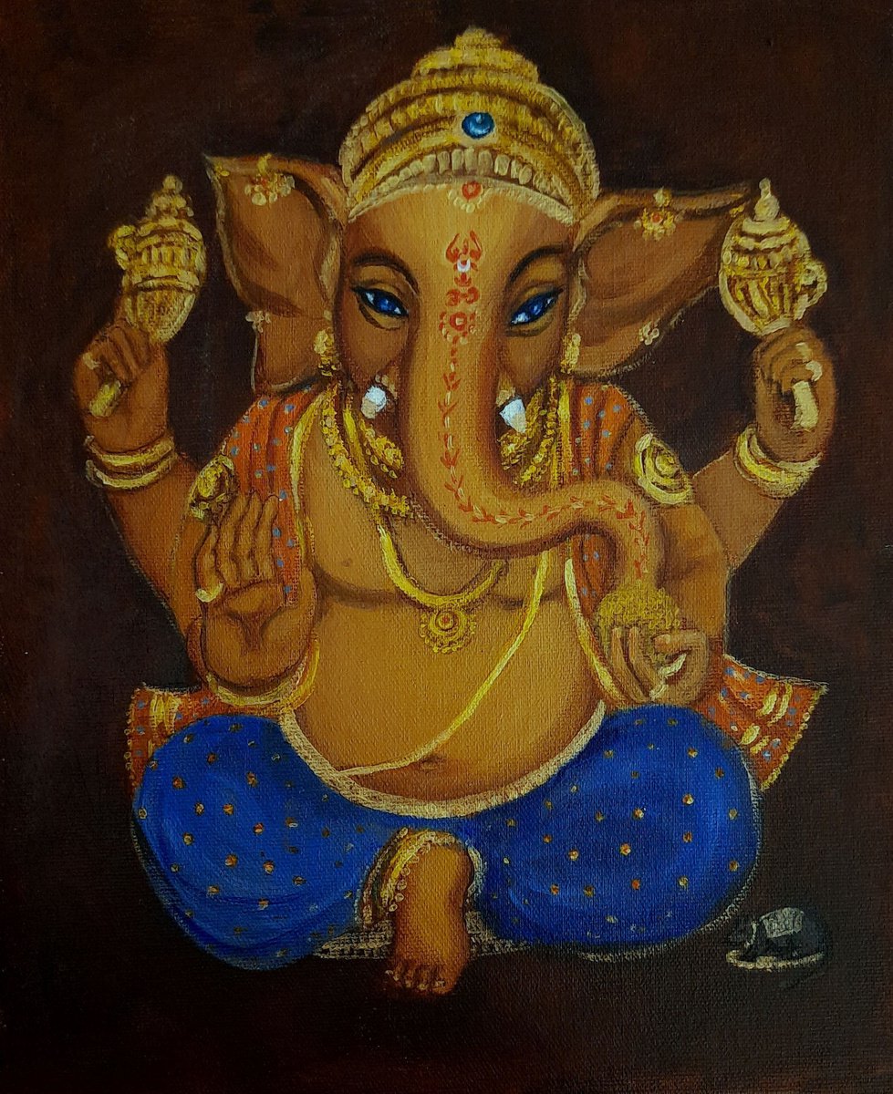 Lord Ganesha with blue eyes - 10x 12 by Asha Shenoy