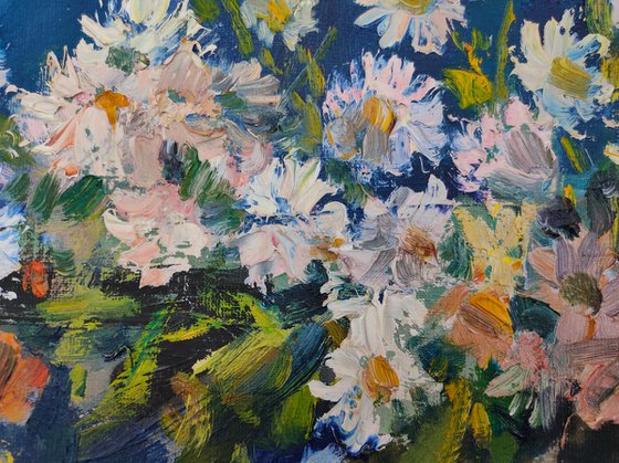 Chrysanthemums on a blue background