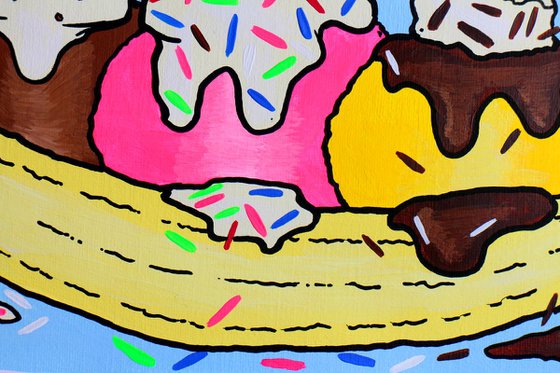 Banana Split Dessert Pop Art Painting On A4 Paper