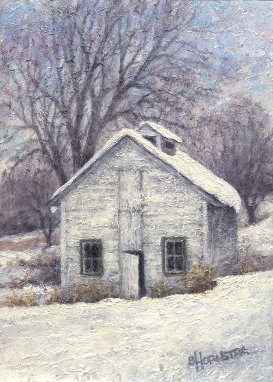 White Shed in Winter - Front