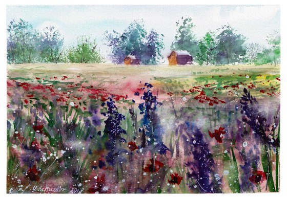Meadow. Small watercolour painting size 15*21 cm