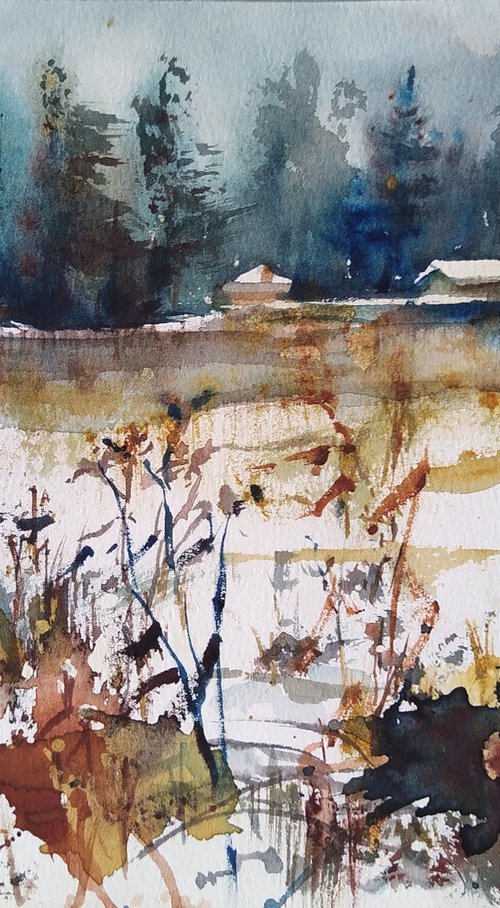 Sketch. Sablino fields in first snow by Irina Bibik-Chkolian