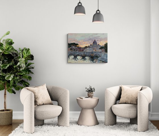 St. Angelo Bridge at Sunset, Rome