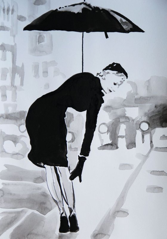 Lady with umbrella (black & white)