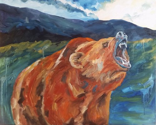 "Intimidation" - Wildlife - Bear - Grizzly by Katrina Case