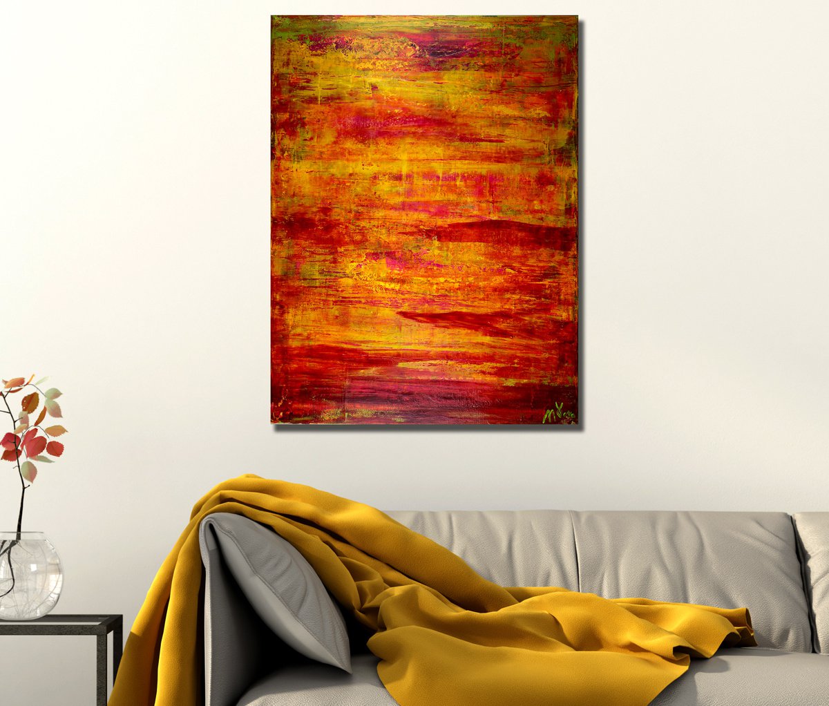 Abstract Acrylic Painting By Nestor Toro, 18 X 24", California Sunset | Fiery Abstract, Original Artwork