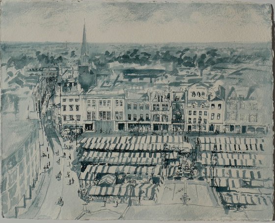 Cambridge Rooftops and Market place - a Church View