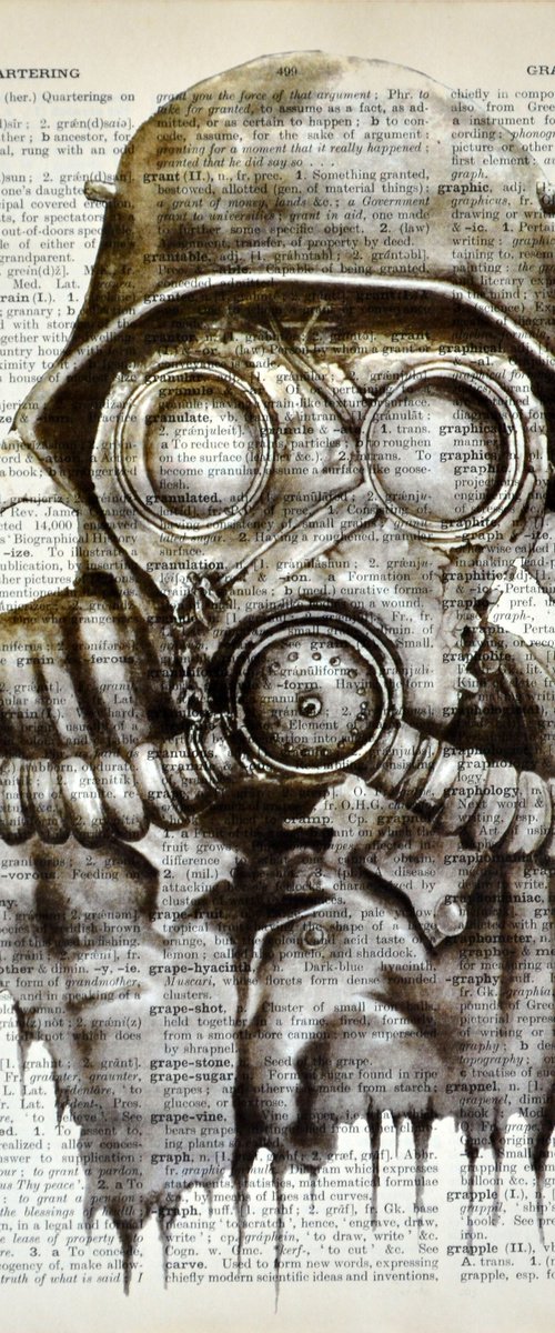 Gas Mask - Collage Art on Large Real English Dictionary Vintage Book Page Perfect Gift For Him by Jakub DK - JAKUB D KRZEWNIAK