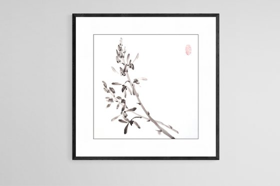 Black & white orchid - Oriental Chinese Ink Painting