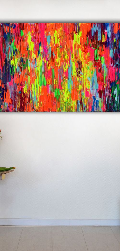 Gypsy Girl Dancing in the Night VII - 150x60x2 cm - Big Painting XXXL - Large Abstract, Supersized Painting - Ready to Hang, Hotel Wall Decor by Soos Tiberiu