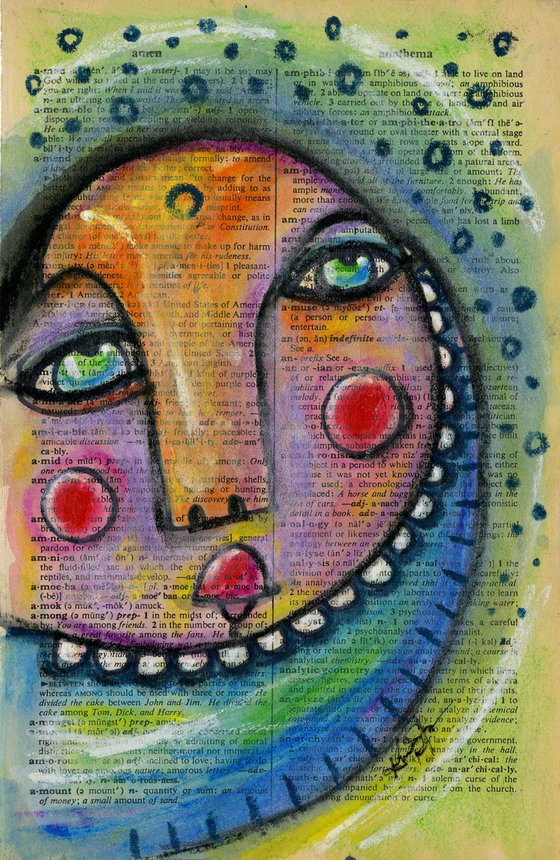 Moon Child - From the Funky Face Series - Mixed Media Collage Painting by Kathy Morton Stanion