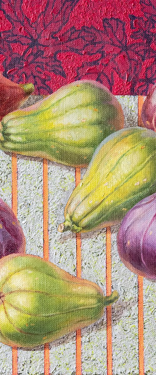 Figs on silver tablecloth by Mariia Meltsaeva
