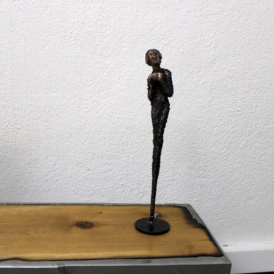 Muse 24-23 - woman lace metal artwork - steel bronze