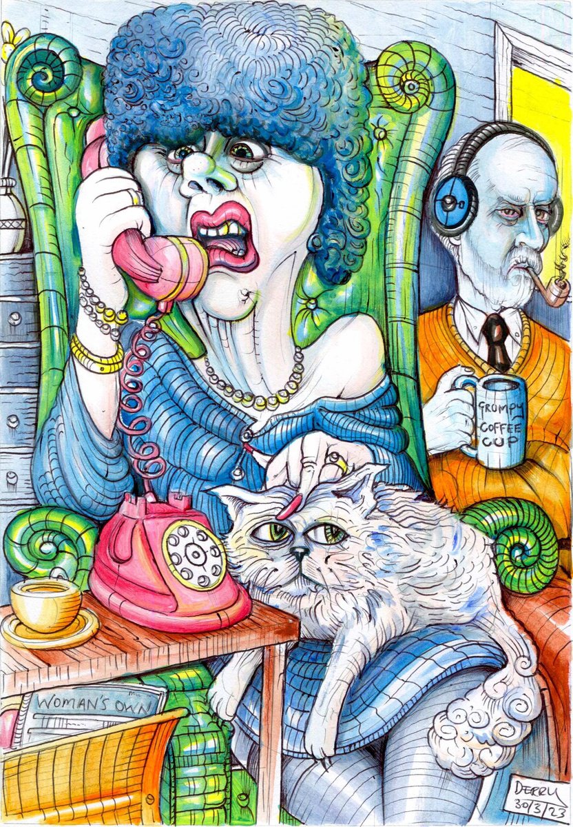 Cartoon Portrait Drawing By Spencer John Derry, 8 X 12", She Said He Said What?, Original Artwork