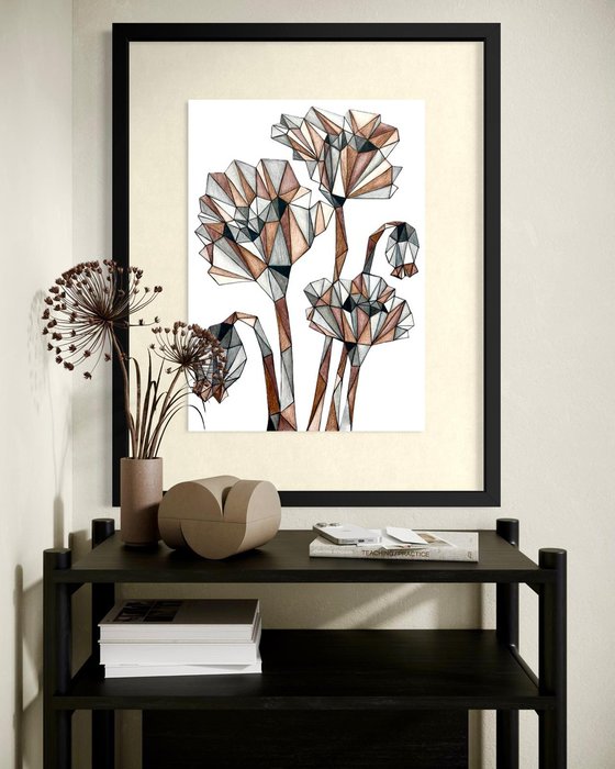 TERRACOTTA POPPIES IN STAINED GLASS LIGHT