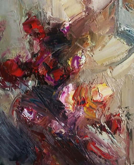 Girl with flowers 33x50cm ,oil/canvas, abstract portrait