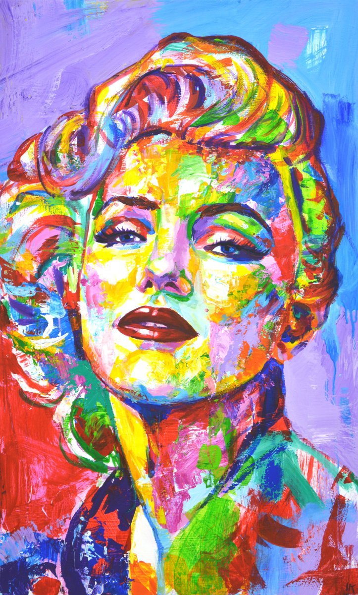 Expressive Portrait Acrylic Painting By Iryna Kastsova, 24 X 39, Marilyn Monroe 10., Original Artwork