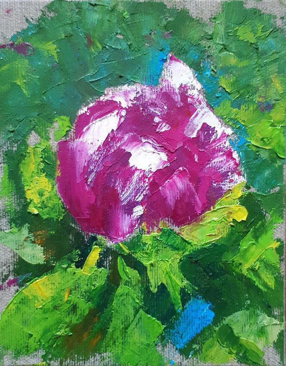 Peony 06 _ 5x6,5'' / FROM MY A SERIES OF MINI WORKS / ORIGINAL OIL PAINTING