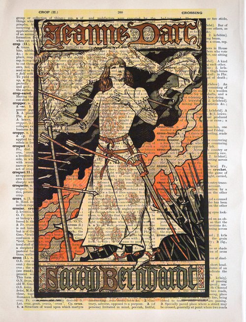 Jeanne d'Arc - Collage Art Print on Large Real English Dictionary Vintage Book Page by Jakub DK - JAKUB D KRZEWNIAK
