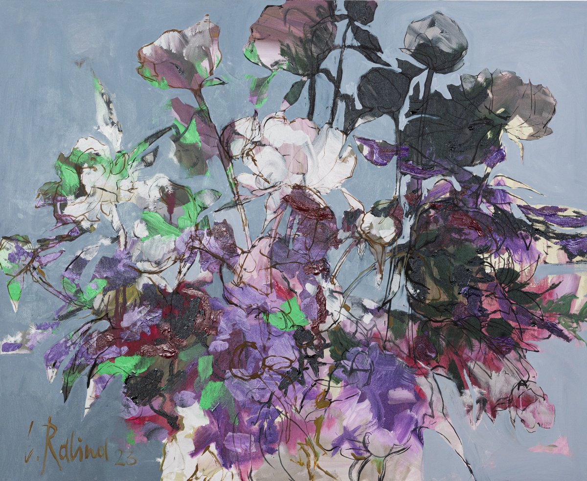 Botanical Oil Painting By Yelena Ralina, 63 X 51", Expression Of Love, Original Artwork