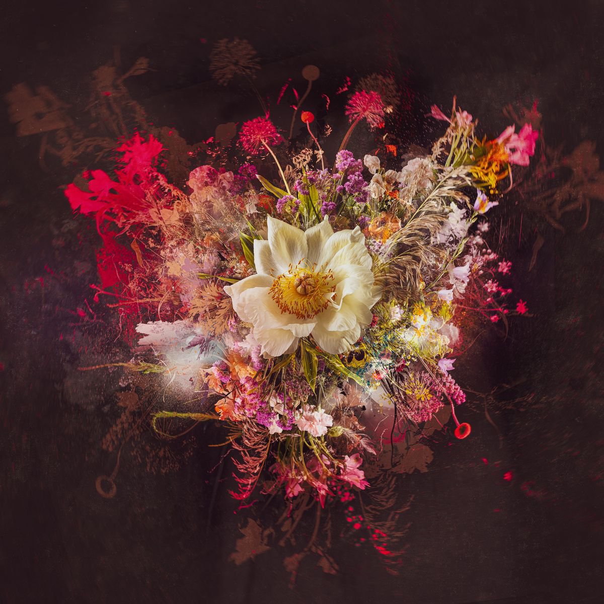 Botanical Painting By Teis Albers, 39 X 39", Bouquet Xxvii, Original Artwork