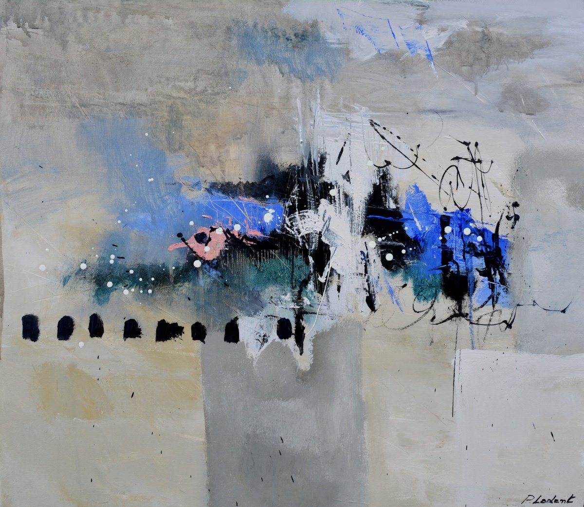 Abstract Oil Painting By Pol Henry Ledent, 28 X 24", A Piece Of Street Art, Original Artwork