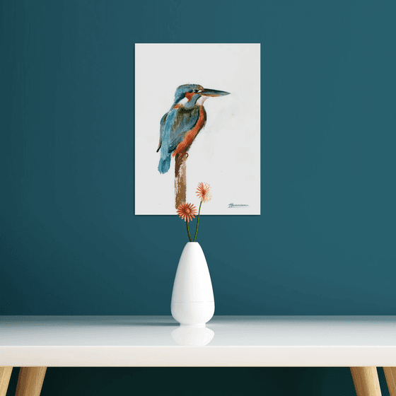 Kingfisher  -  Original Watercolor Painting by Olga Shefranov