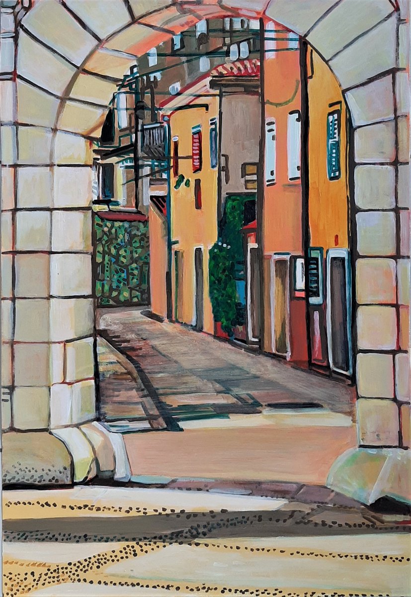 Impressionistic Cityscapes Acrylic Painting By Alexandra Djokic, 19 X 28, Inside The Gate, Original Artwork
