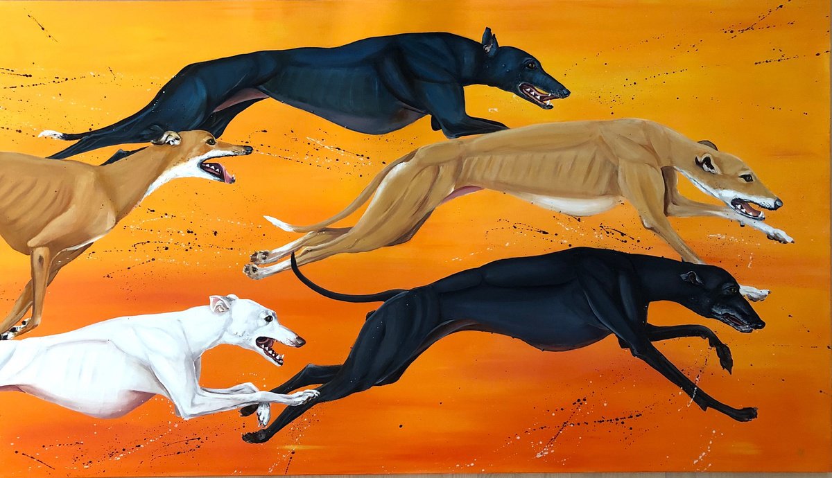 Expressive Animal Acrylic Painting By Lena Smirnova, 63 X 35", Chase, Original Artwork