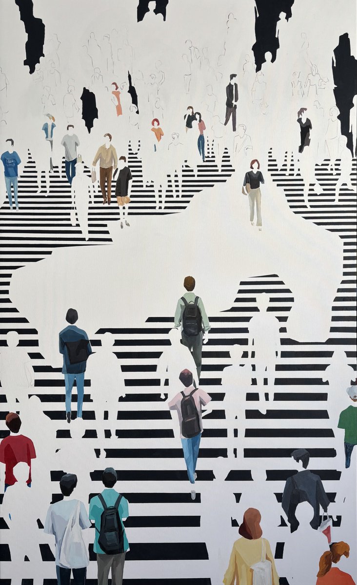 Urban And Pop Cityscapes Acrylic Painting By Martta Garcia, 35 X 57", The Other Side, Original Artwork