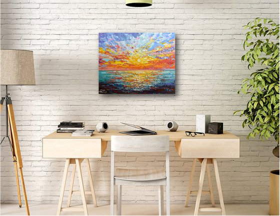 Sunset - Colorful Palette knife Painting on Canvas