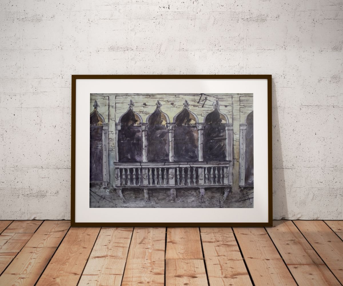 Impressionistic Cityscapes Watercolour By Eugene Gorbachenko, 24 X 17, Italian Balcony, Original Artwork