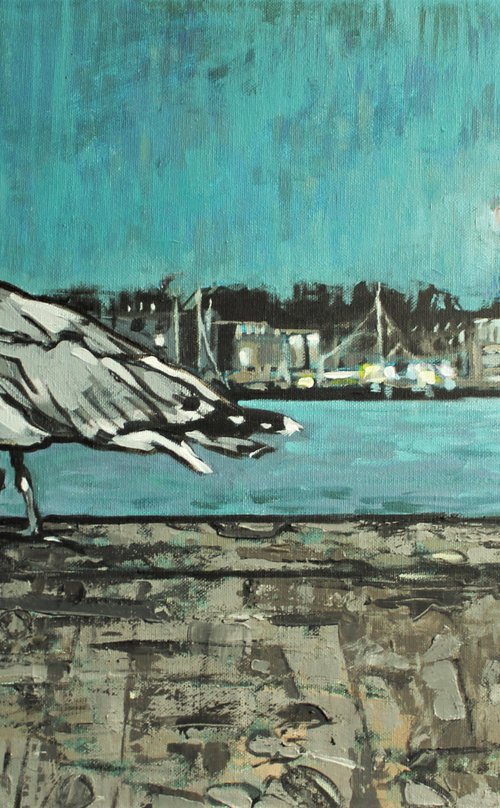 Seagull in moonlight by Joanna Plenzler