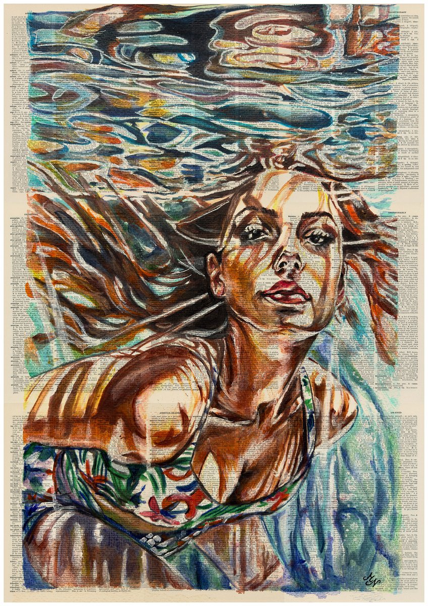 Impressionistic Portrait Giclee Print By Misty Lady - M. Nierobisz, 23 X 33", Underwater, Original Artwork