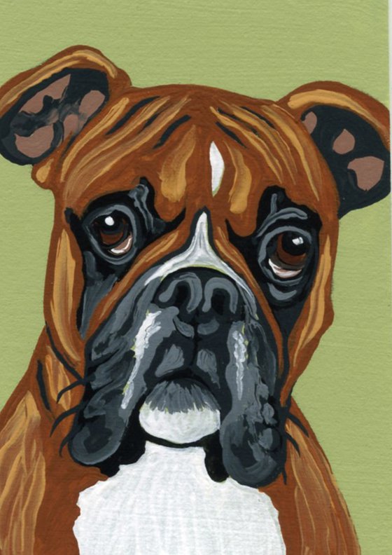 ACEO ATC Original Miniature Painting  Boxer Pet Dog Art-Carla Smale