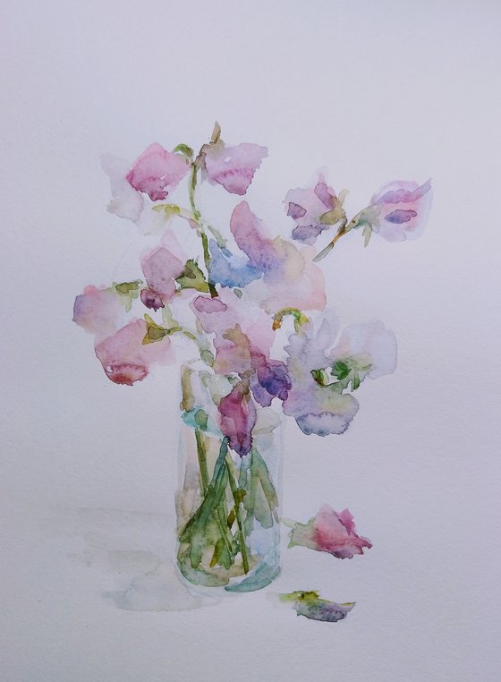 Sweet pea.  Original watercolour painting 2021