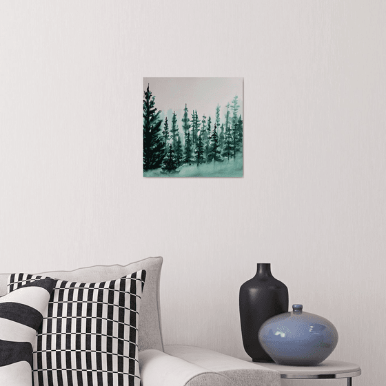 Pine Tree Art, Original Watercolor Painting, Forest Artwork, Mountain Wall Art, Christmas Gift