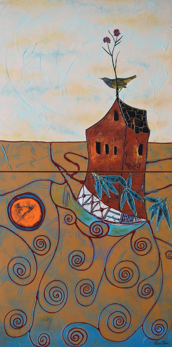 Surrealistic Acrylic Painting , Guardian Of The Horizon By Diana Rosa, 24 X 48, Artwork For Sale On Artfinder