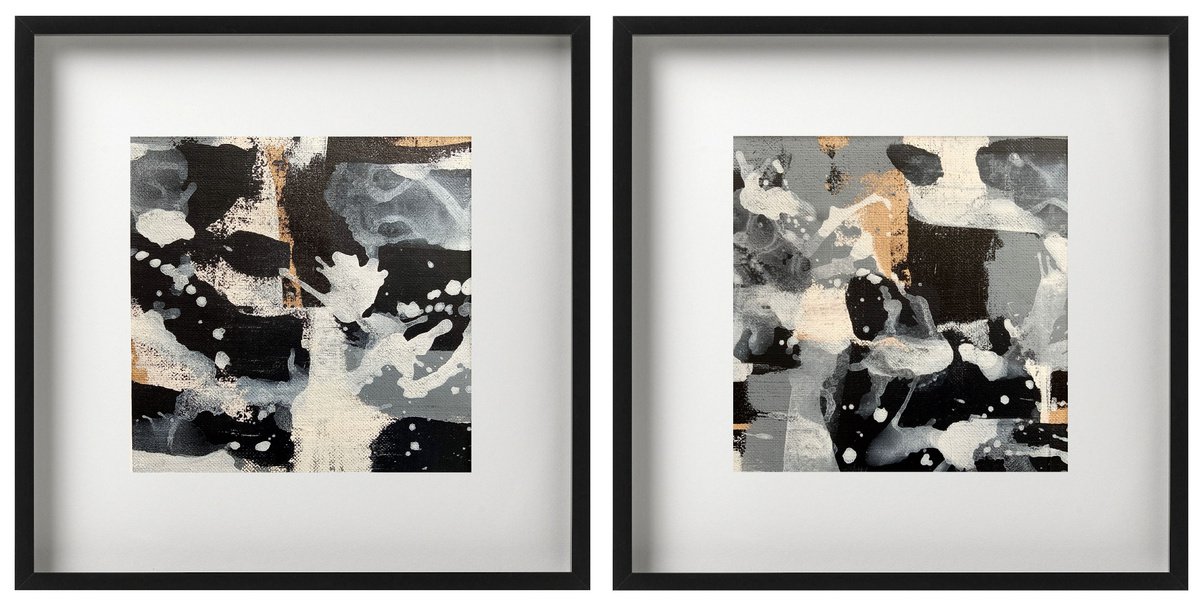 Abstraction No. 10620-1+2 - set of 2 black and white by Anita Kaufmann