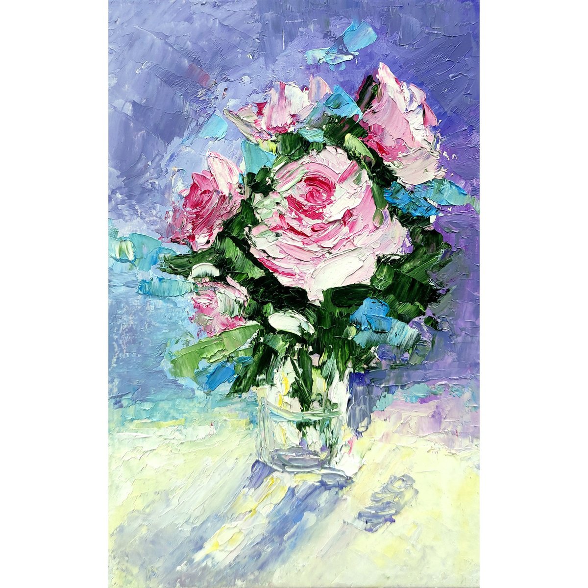 Floral Rose Painting Original Art Small Oil Artwork Flower Wall Art Mini Oil Painting by Yulia Berseneva