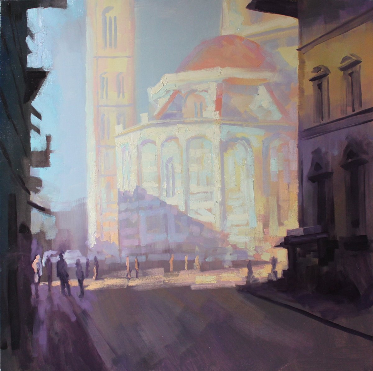Impressionistic Cityscapes Oil Painting By Revaz Tcheishvili, 37 X 37", Florence, Plein Air., Original Artwork